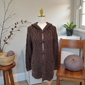 Icelandic Design Cable Knit Cardigan Hoodie Alpaca Blend Sz L